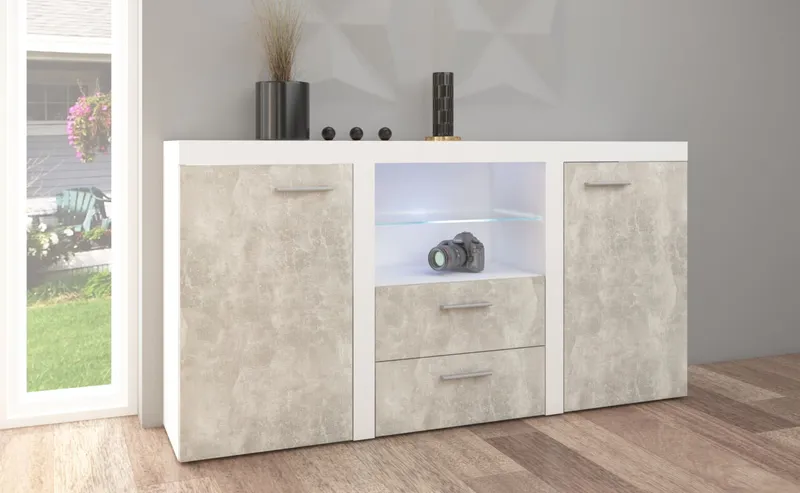 Komoda RODOS 2D2SZ Biały / Beton Jasny