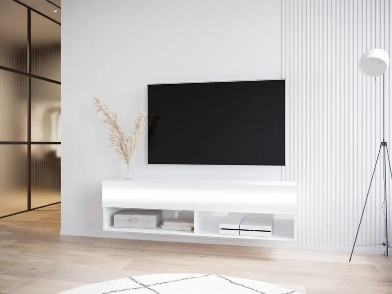 Komoda RTV MARRO 140 Biały / Biały Połysk WYPRZEDAŻ