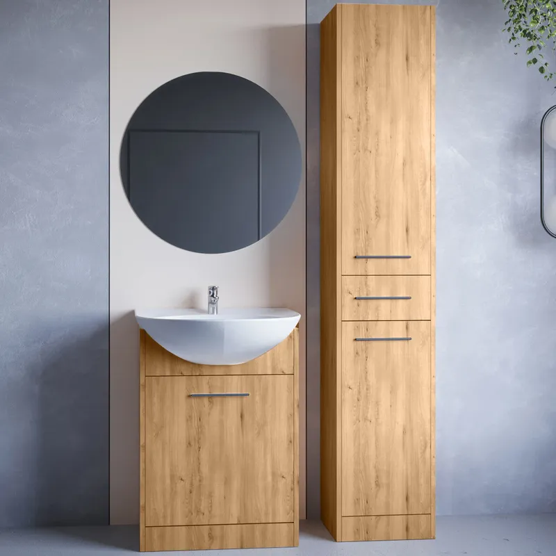 Meble Do Łazienki Z Lustrem NEPPA LONG Dąb Artisan Laminat