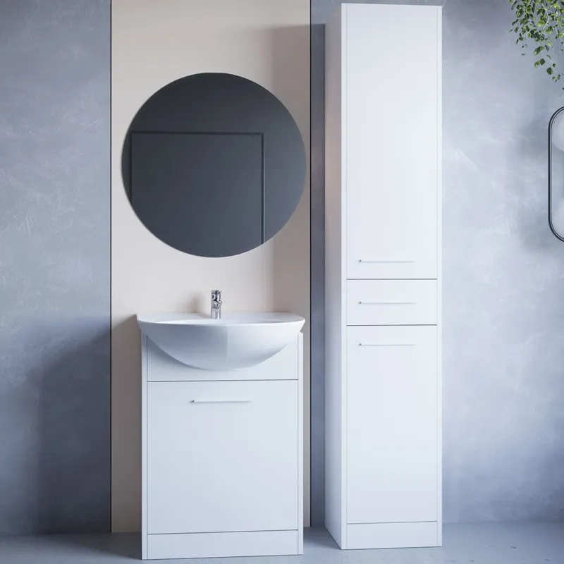 Meble Do Łazienki Z Lustrem NEPPA LONG Laminat - Biały