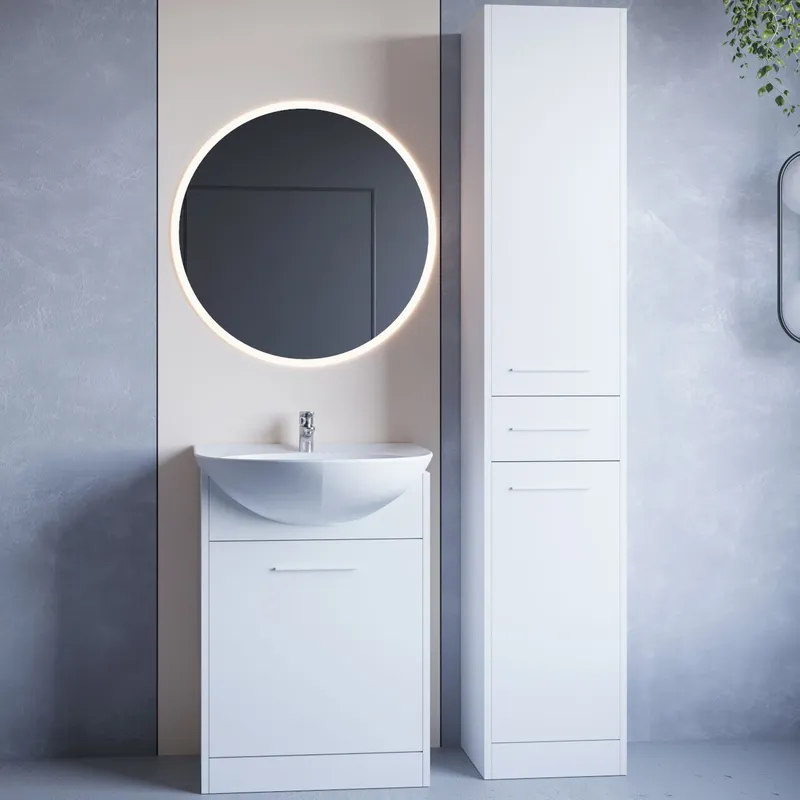 Meble Do Łazienki Z Lustrem NEPPA LONG LED Laminat - Biały