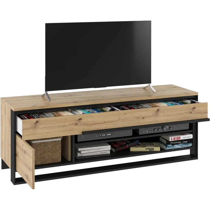 Szafka RTV QUANT QA04 Dąb Artisan + - Czarny