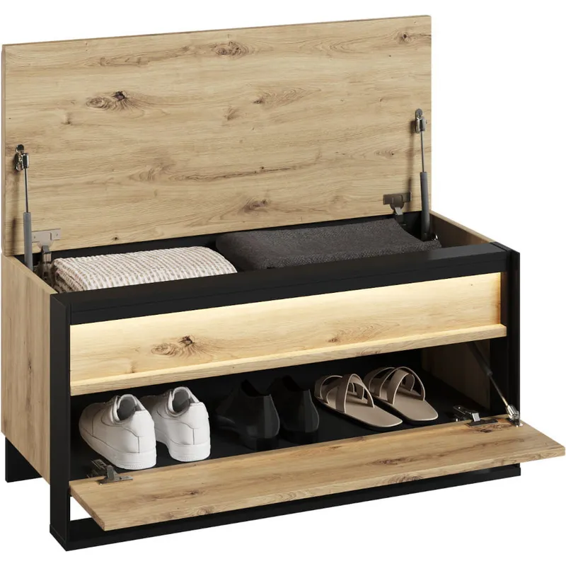 Szafka Na Buty Z Siedziskiem QUANT QG03 Dąb Artisan + - Czarny