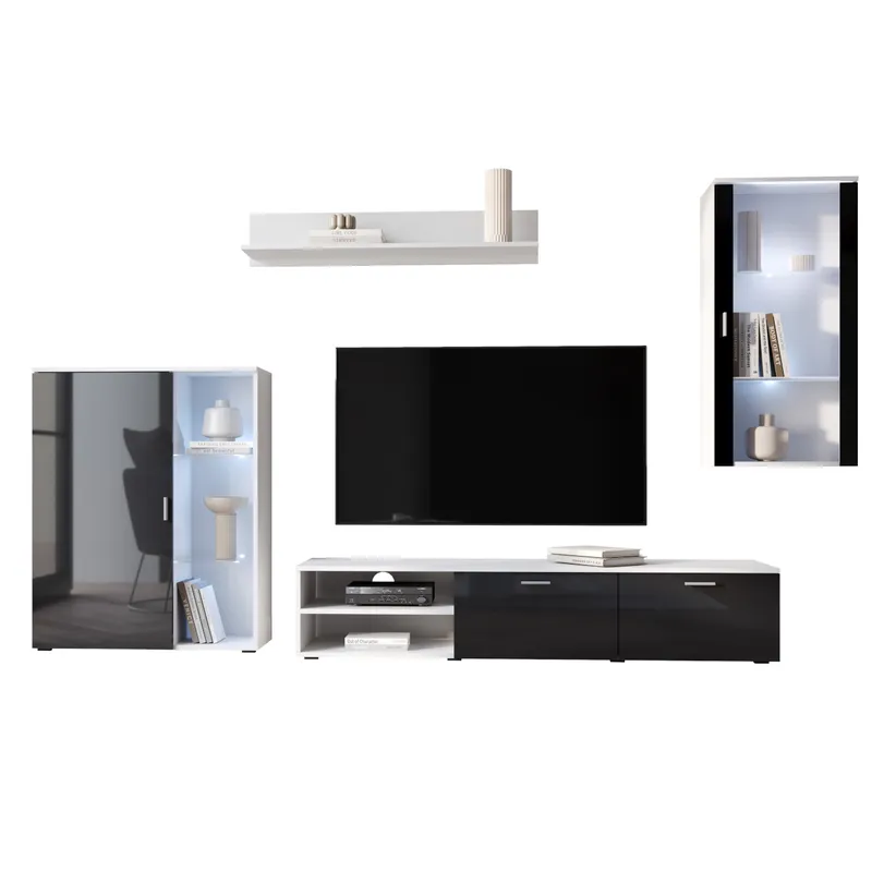 Meblościanka LOCO 2 Biały / Czarny Połysk