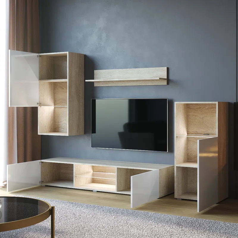Meblościanka LOFT Biały / Czarny Połysk