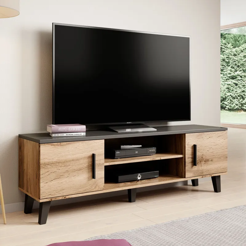 Komoda RTV LOTAR 160 Dąb Wotan / Czarny