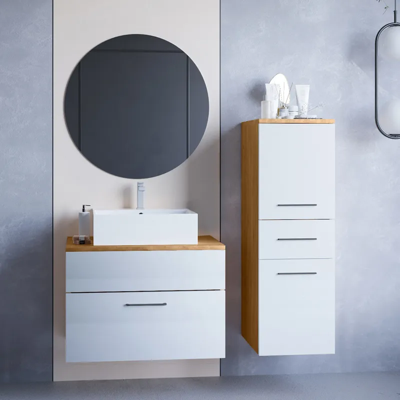 Łazienka BUSTO Dąb Artisan / Biały Połysk