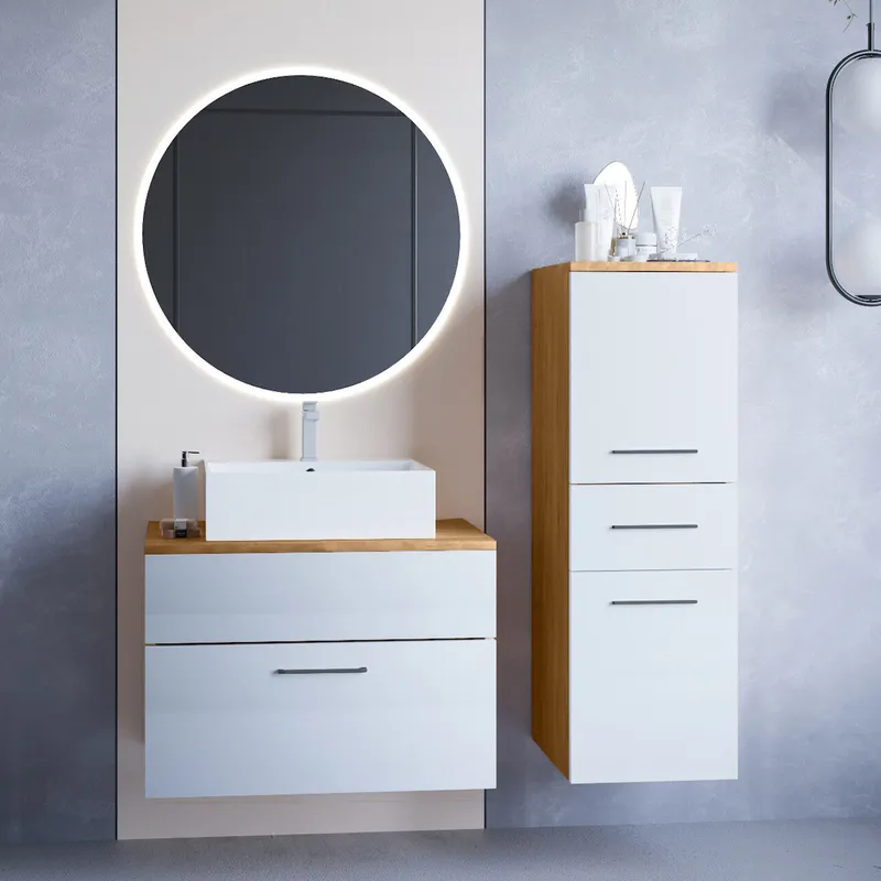 Łazienka BUSTO LED Dąb Artisan / Biały Połysk