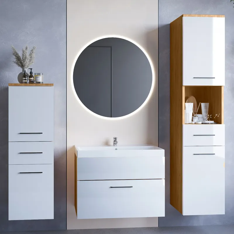 Łazienka LIPSI LED Dąb Artisan / Biały Połysk