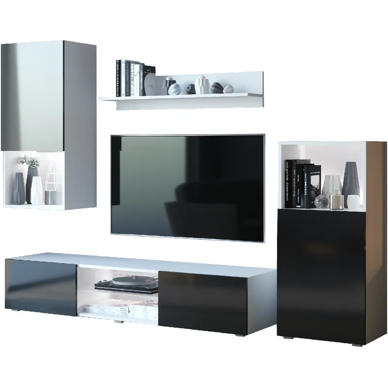 Meblościanka LOFT Biały / Czarny Połysk