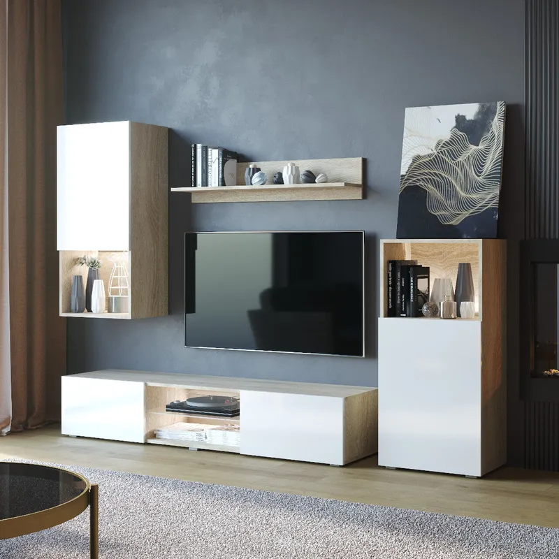 Meblościanka LOFT Dąb Sonoma / Biały Połysk