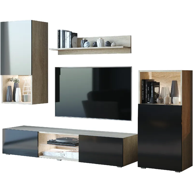 Meblościanka LOFT Dąb Sonoma / Czarny Połysk