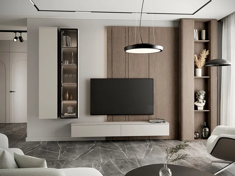 Meblościanka FIGO 1 Kaszmir Z Witryną I Komodą RTV 200 cm
