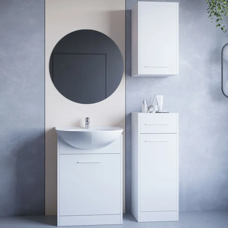 Meble Do Łazienki Z Lustrem NEPPA Laminat - Biały
