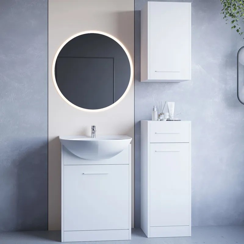 Meble Do Łazienki Z Lustrem NEPPA LED Laminat - Biały