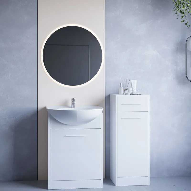 Meble Do Łazienki Z Lustrem NEPPA MINI LED Laminat - Biały