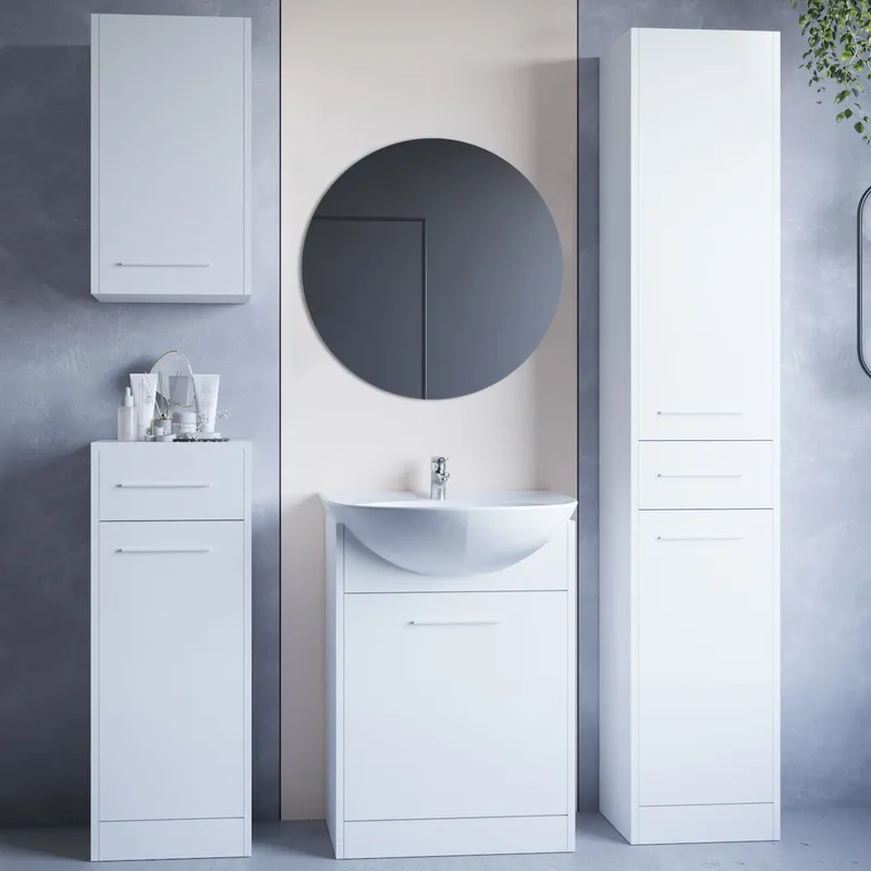 Meble Do Łazienki Z Lustrem SLIDO Laminat - Biały