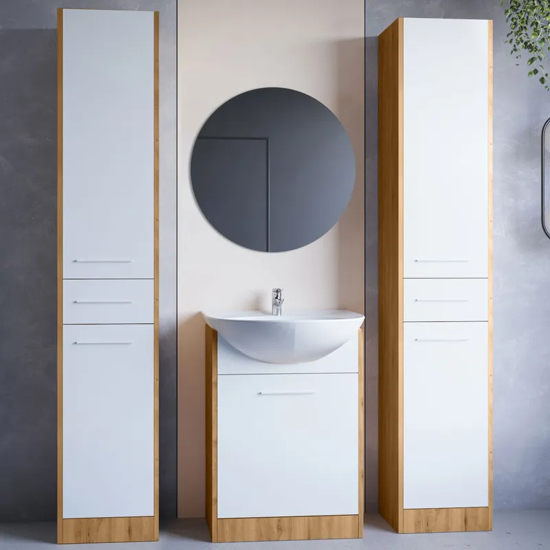 Meble Do Łazienki Z Lustrem SLIDO MAX Dąb Artisan / Biały Laminat