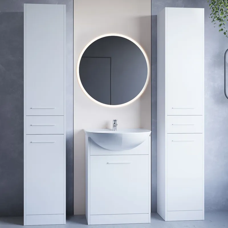Meble Do Łazienki Z Lustrem SLIDO MAX LED Laminat - Biały