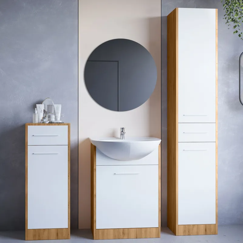 Meble Do Łazienki Z Lustrem SLIDO MINI Dąb Artisan / Biały Laminat