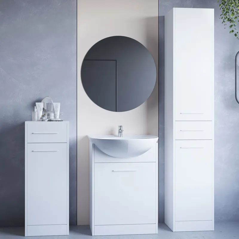 Meble Do Łazienki Z Lustrem SLIDO MINI Laminat - Biały