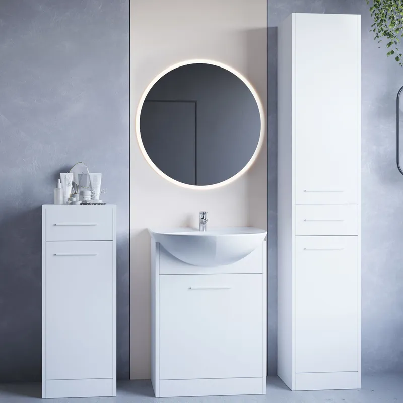 Meble Do Łazienki Z Lustrem SLIDO MINI LED Laminat - Biały