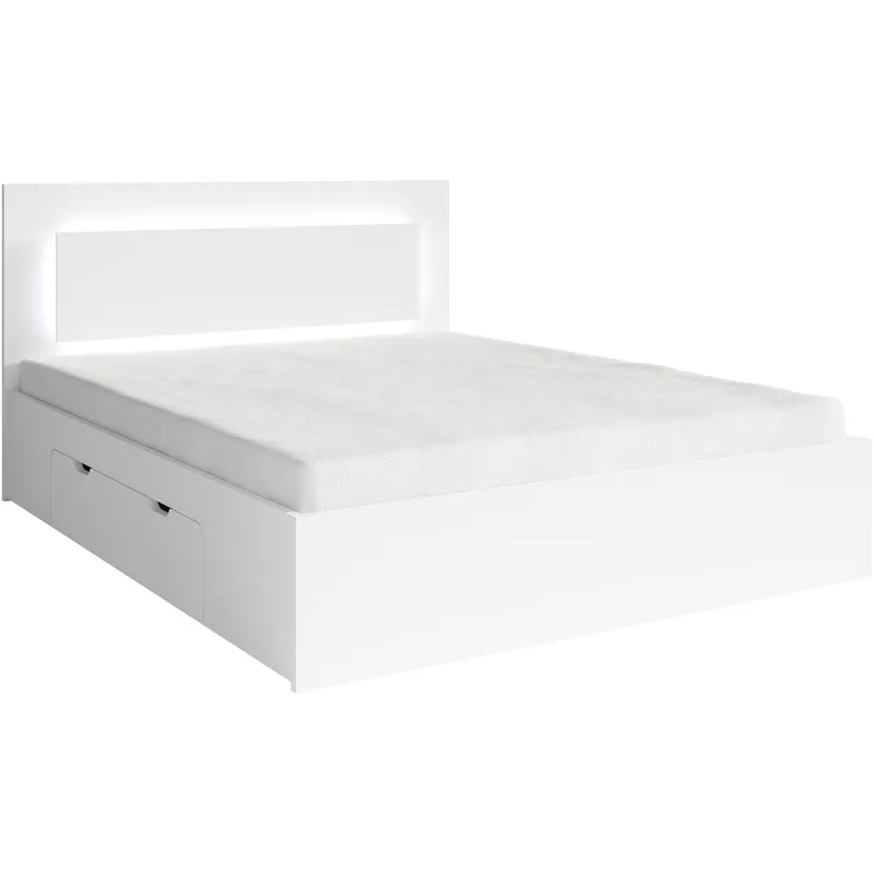 Łóżko LED Z Szufladami 160x200 NINO 05 - Biały