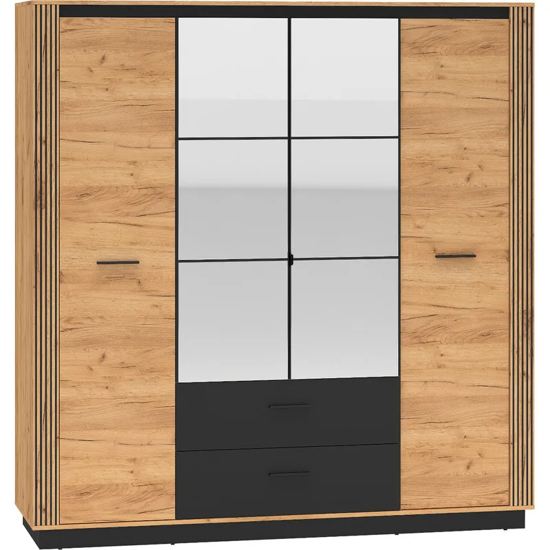 Szafa Z Lustrem URSA 01 Dąb Craft Złoty + Czarny