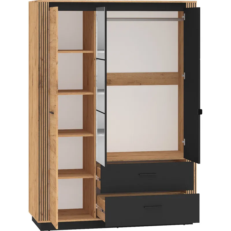 Szafa Z Lustrem URSA 02 Dąb Craft Złoty + Czarny