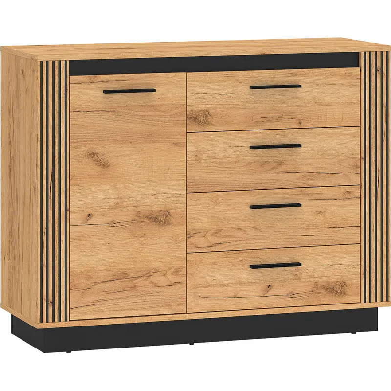 Komoda URSA 07 Dąb Craft Złoty + Czarny