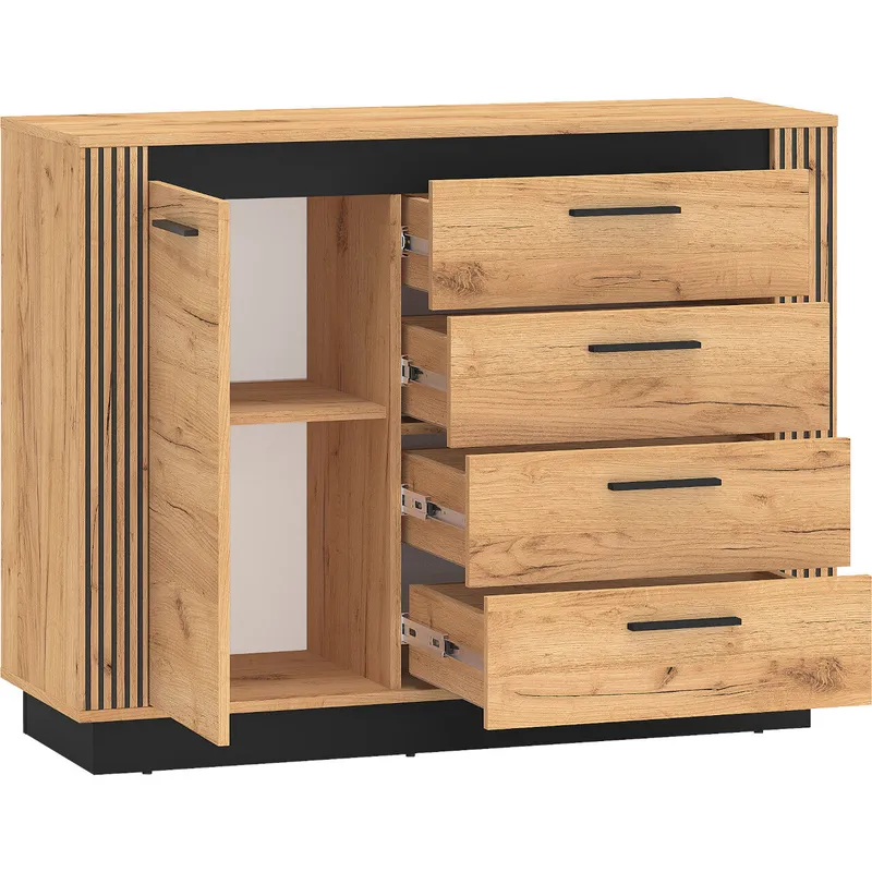 Komoda URSA 07 Dąb Craft Złoty + Czarny