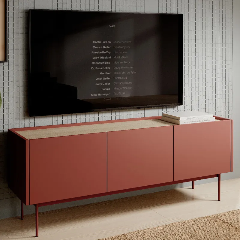 Szafka RTV COLOUR 01 Ceramic Red / Dąb Linearny
