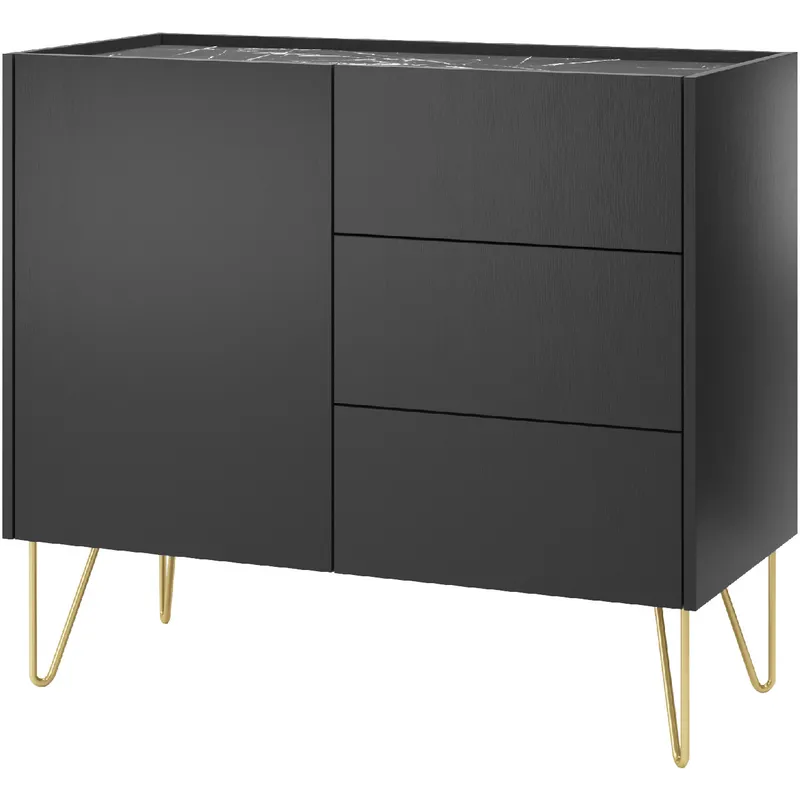 Komoda HARMONI 02 Czarny / Czarny Marmur