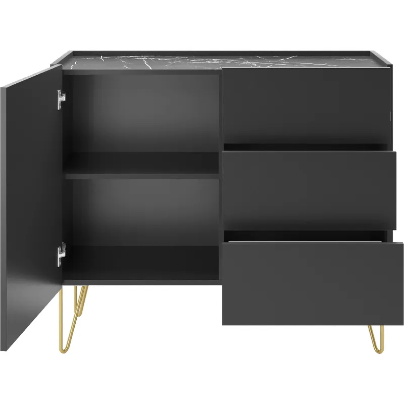 Komoda HARMONI 02 Czarny / Czarny Marmur