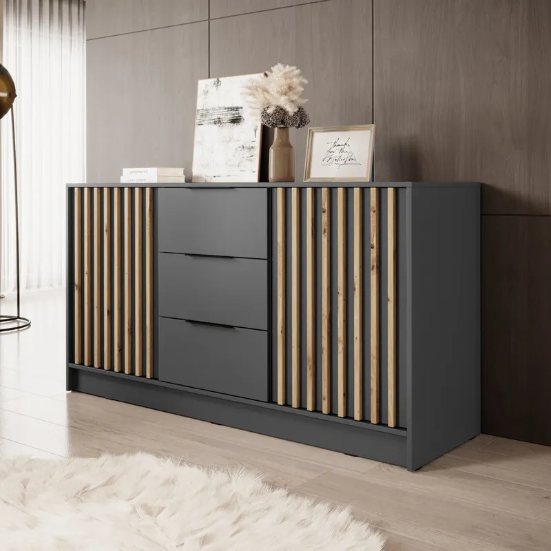 Komoda LAILA 3D Grafit / Dąb Artisan