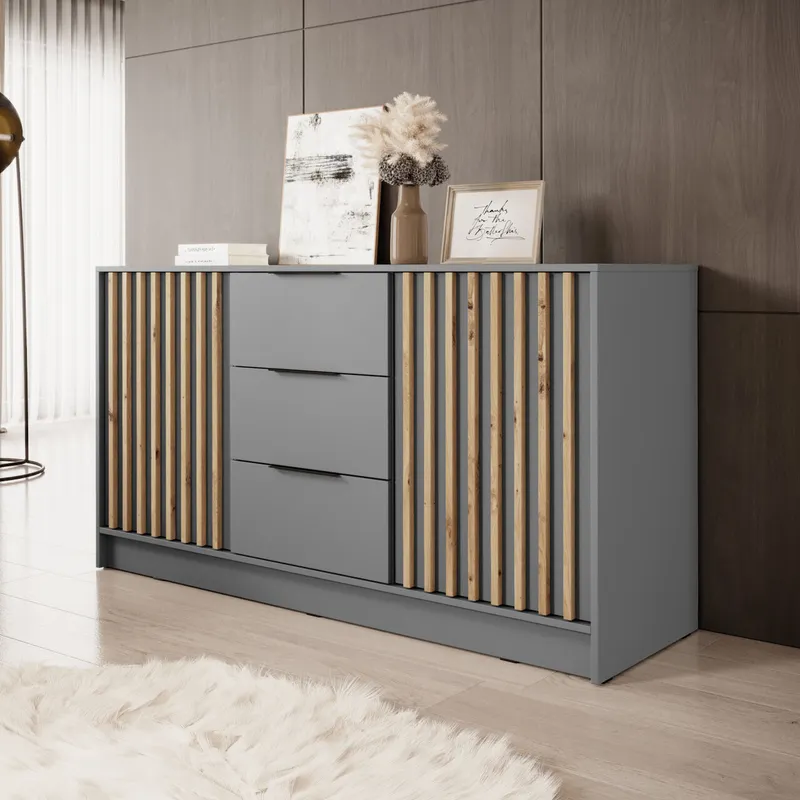 Komoda LAILA 3D Szary / Dąb Artisan