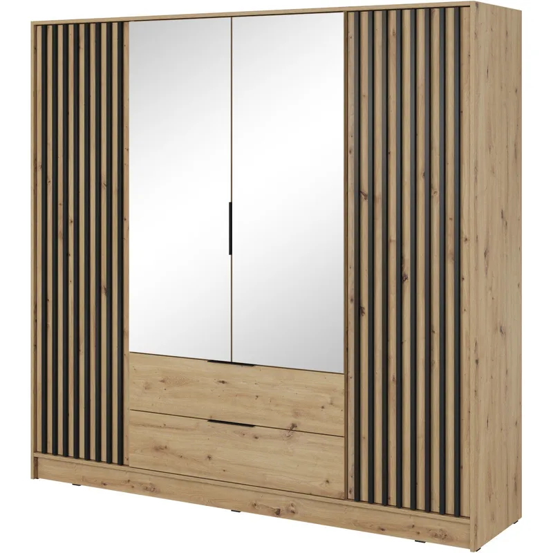 Szafa Z Lustrem LAILA 4D Dąb Artisan / Czarny