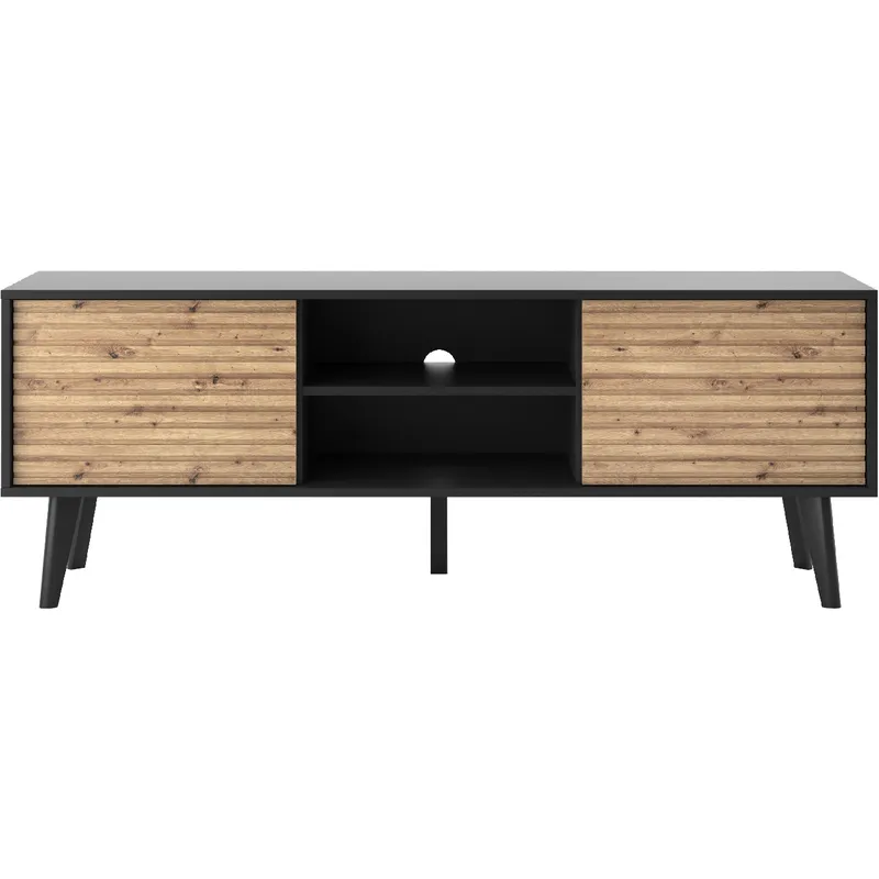 Szafka RTV WOLLOW 01 Czarny / Dąb Artisan