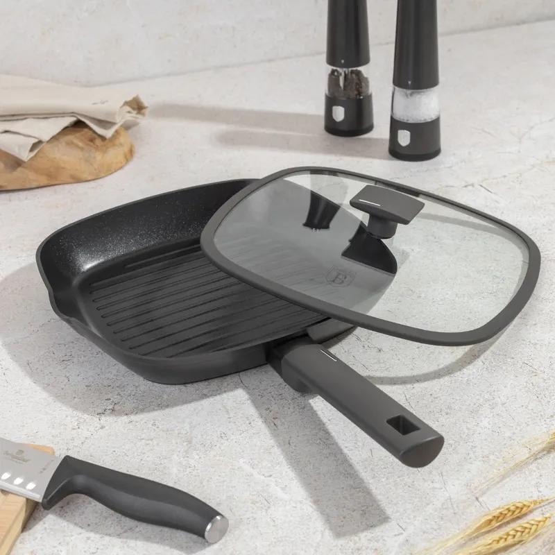 Patelnia Grillowa Z Pokrywką 28cm Z Powłoką Tytanową BerlingerHaus Antracit BH-8127