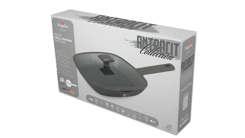 Patelnia Grillowa Z Pokrywką 28cm Z Powłoką Tytanową BerlingerHaus Antracit BH-8127
