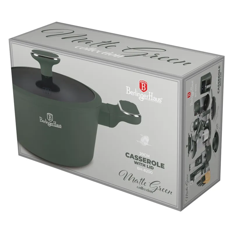 Garnek Z Pokrywką 20 cm Matte Green Collection BerlingerHaus BH-8200