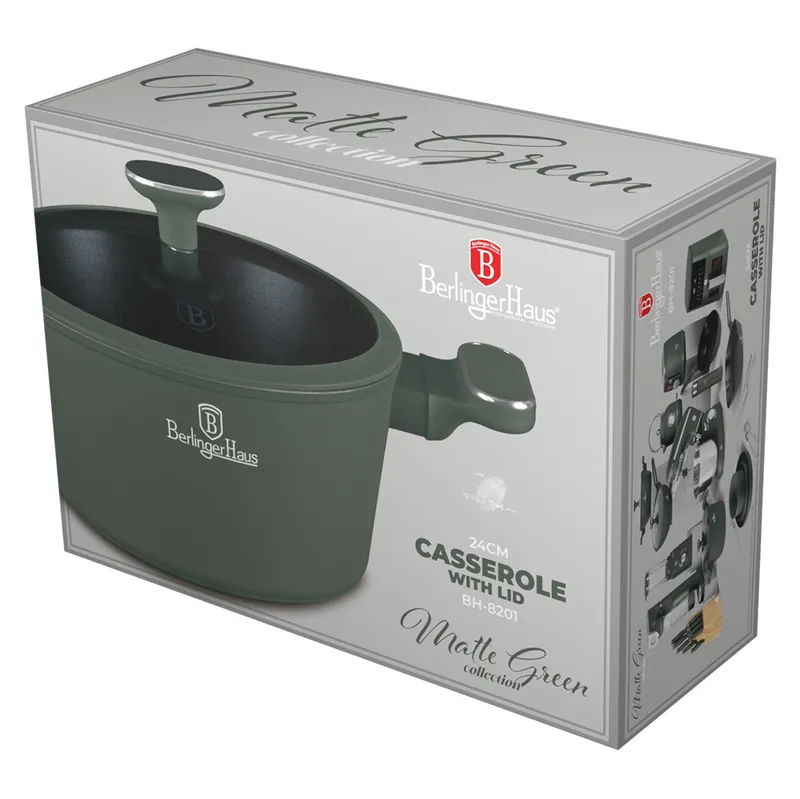 Garnek Z Pokrywką 24 cm Z Kolekcji Matte Green BerlingerHaus BH-8201