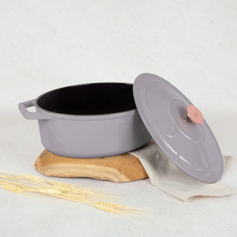 Garnek Żeliwny Owalny 4,65l Z Pokrywką 30cm BERLINGER HAUS Taupe BH-6541