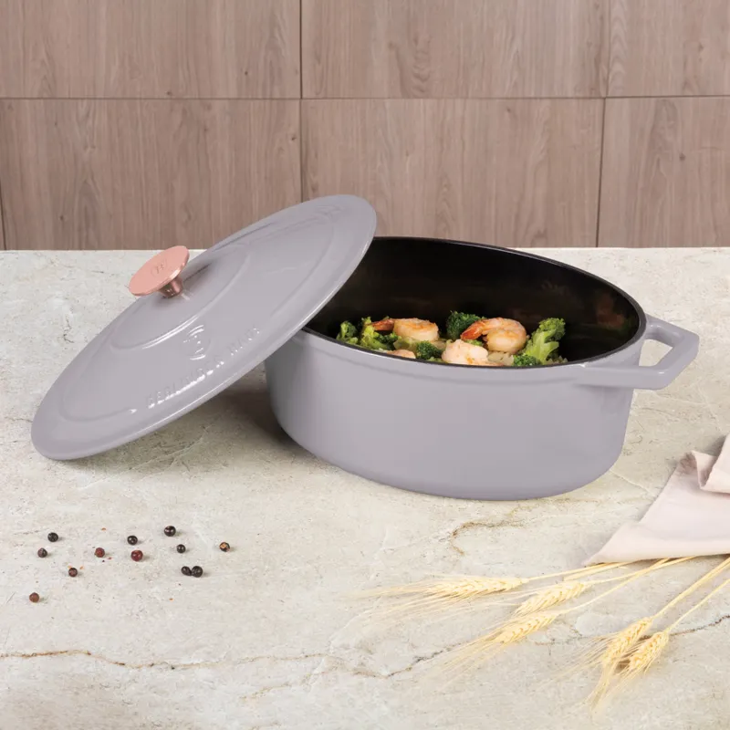 Garnek Żeliwny Owalny 4,65l Z Pokrywką 30cm BERLINGER HAUS Taupe BH-6541