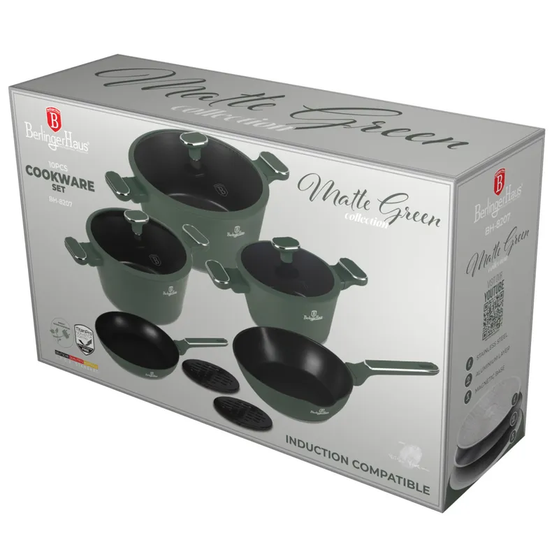 Zestaw 10-EL Garnki I Patelnie BerlingerHaus BH-8207 Matte Green Collection