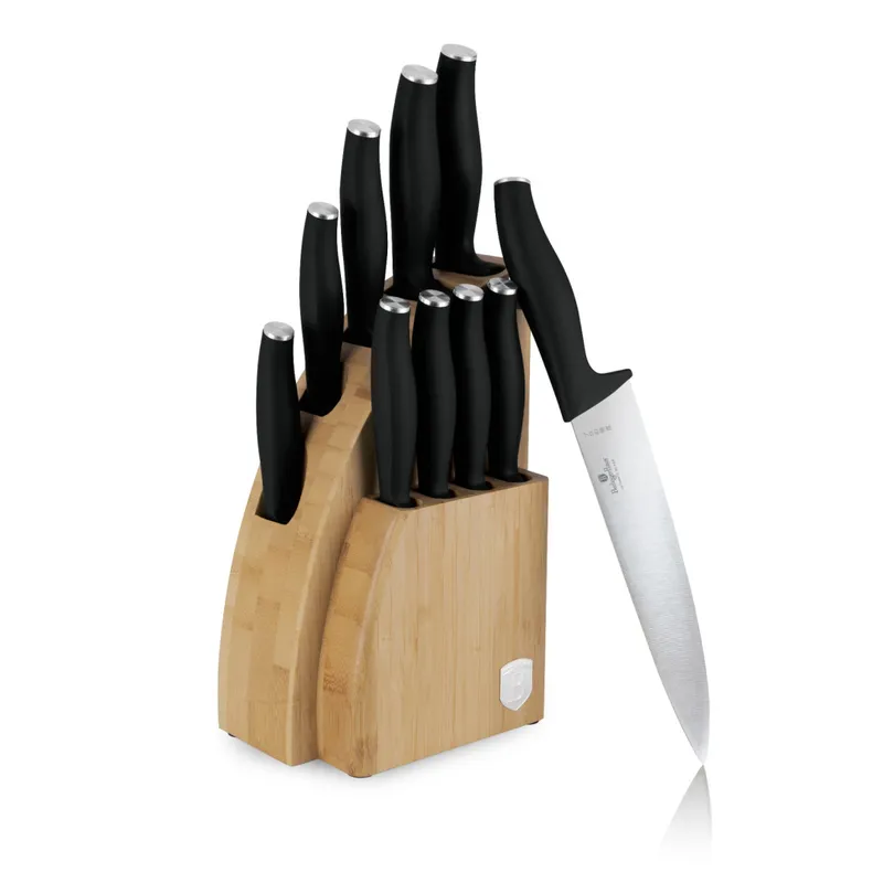 Noże Kuchenne | Zestaw 9 Noży W Stojaku Bambusowym BerlingerHaus Matte Black BH-2979