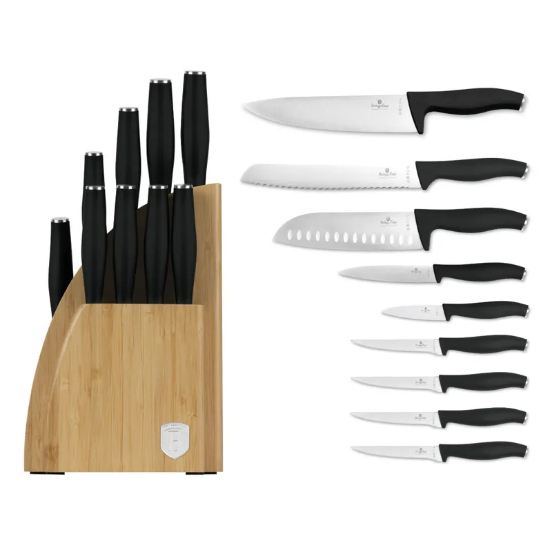 Noże Kuchenne | Zestaw 9 Noży W Stojaku Bambusowym BerlingerHaus Matte Black BH-2979