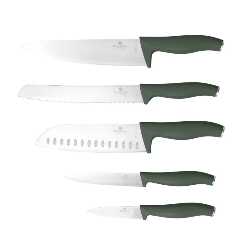 Noże Kuchenne | Zestaw Noży W Bambusowym Stojaku 5 el. BerlingerHaus Matte Green Collection BH-2751