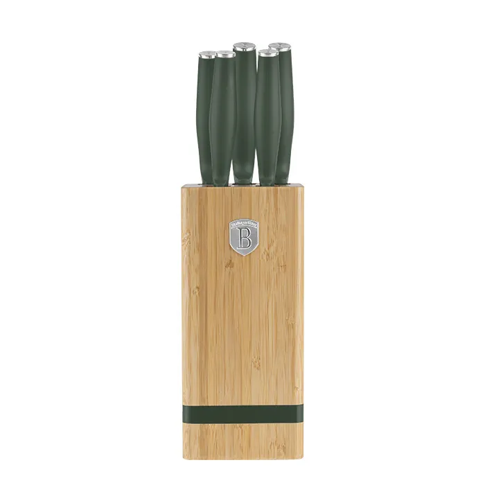 Noże Kuchenne | Zestaw Noży W Bambusowym Stojaku 5 el. BerlingerHaus Matte Green Collection BH-2751