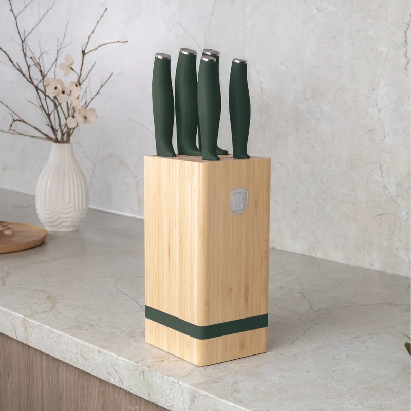 Noże Kuchenne | Zestaw Noży W Bambusowym Stojaku 5 el. BerlingerHaus Matte Green Collection BH-2751